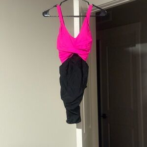 Hot Pink and Black One-Piece Swimsuit - Twist Front